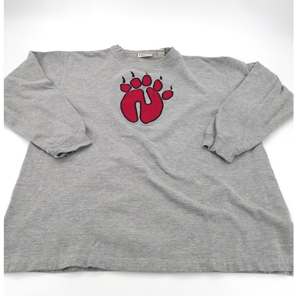 Vintage CC Creations Sweatshirt Gray Red Bear Paw Claw Print Pullover Size L 90s